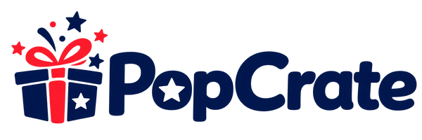 PopCrate navy and red gift-box logo